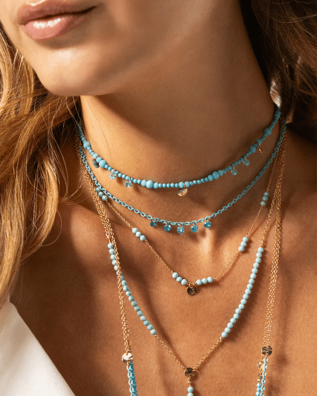 Girocollo Filo Di Pepite Zirconi Milky Turchese - gr-031 m2 t au